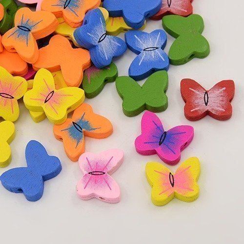 Perle (finte): Holzperlen Schmetterling Bunt / 20St. – Nuovo (secondo la descrizione) da Rüegsau venduto da Tausendfreund
