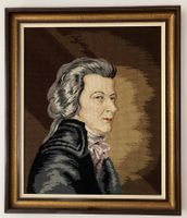 Mozart Porträt – Handgefertigtes Stickbild (Gobelin)