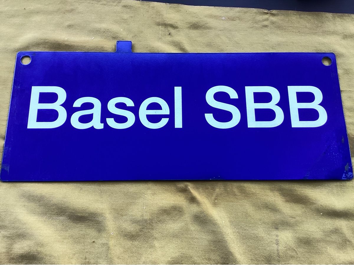 SBB/CFF/FFS Insegne: Originales SBB/CFF/FFS-Metallschild, Brugg / Basel SBB – Usato da Minusio venduto da scotch111 1