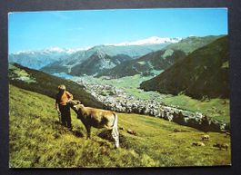 DAVOS Blick auf Pischahorn - Bauer mit Kuh