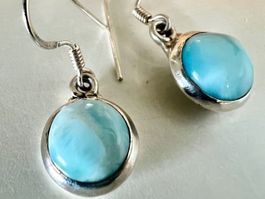 Silber 925 Larimar Ohrhänger in Karibikblau - Vintage