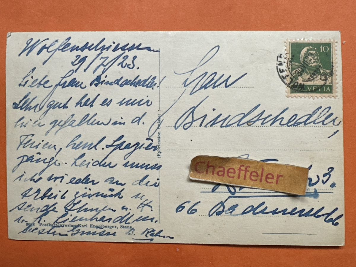 Ansichtskarten: Alte Ansichtskarte Wolfsschlucht, Wolfenschiessen, 1923 – Gebraucht aus Zürich von Chaeffeler 1