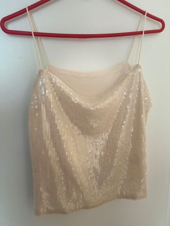 Glitzer Top ✨ Beige Pailletten Sommer Oberteil Gr. S