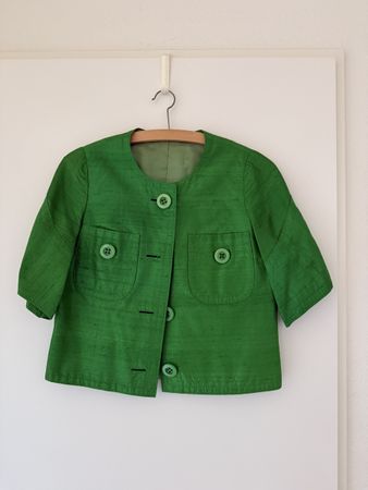 Vintage Grüne Seiden Hose und Blazer, Gr. 36