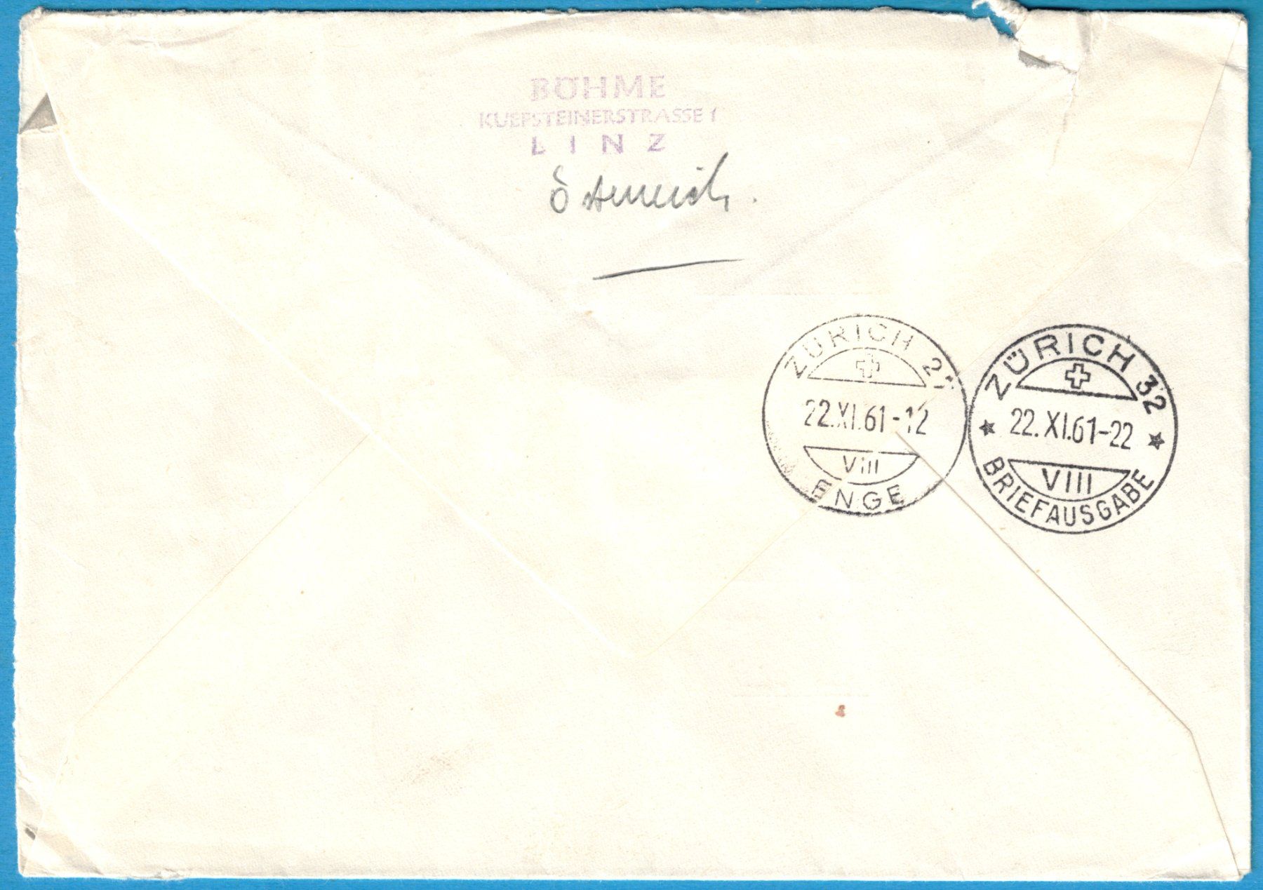 Tutti i francobolli: 1961   R - Brief  Linz 5 – Usato da Mellingen venduto da Ginger 1