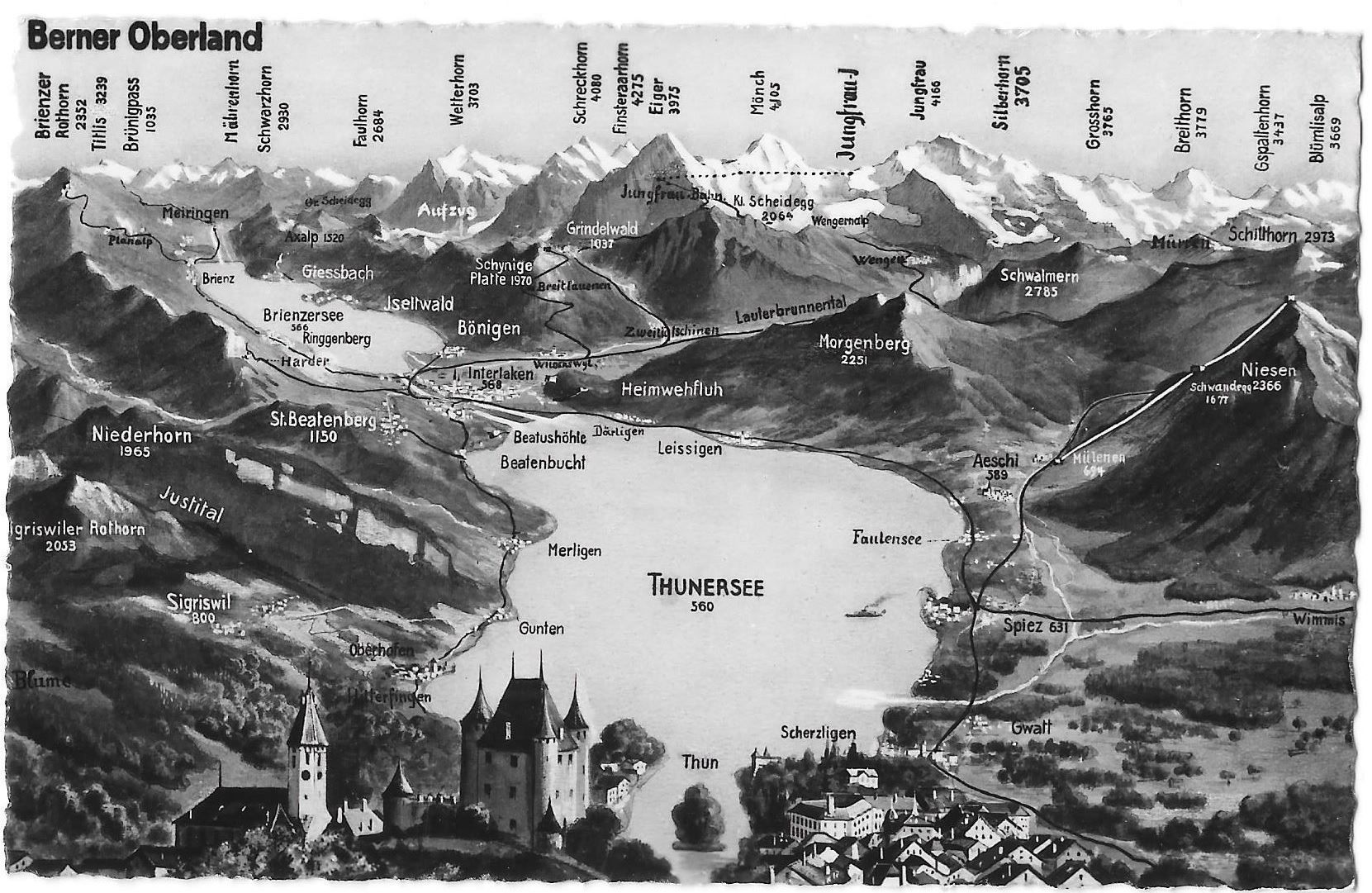Cartoline postali: Panoramakarte Thun und Thunersee etc. – Usato da Olten venduto da clotaldi