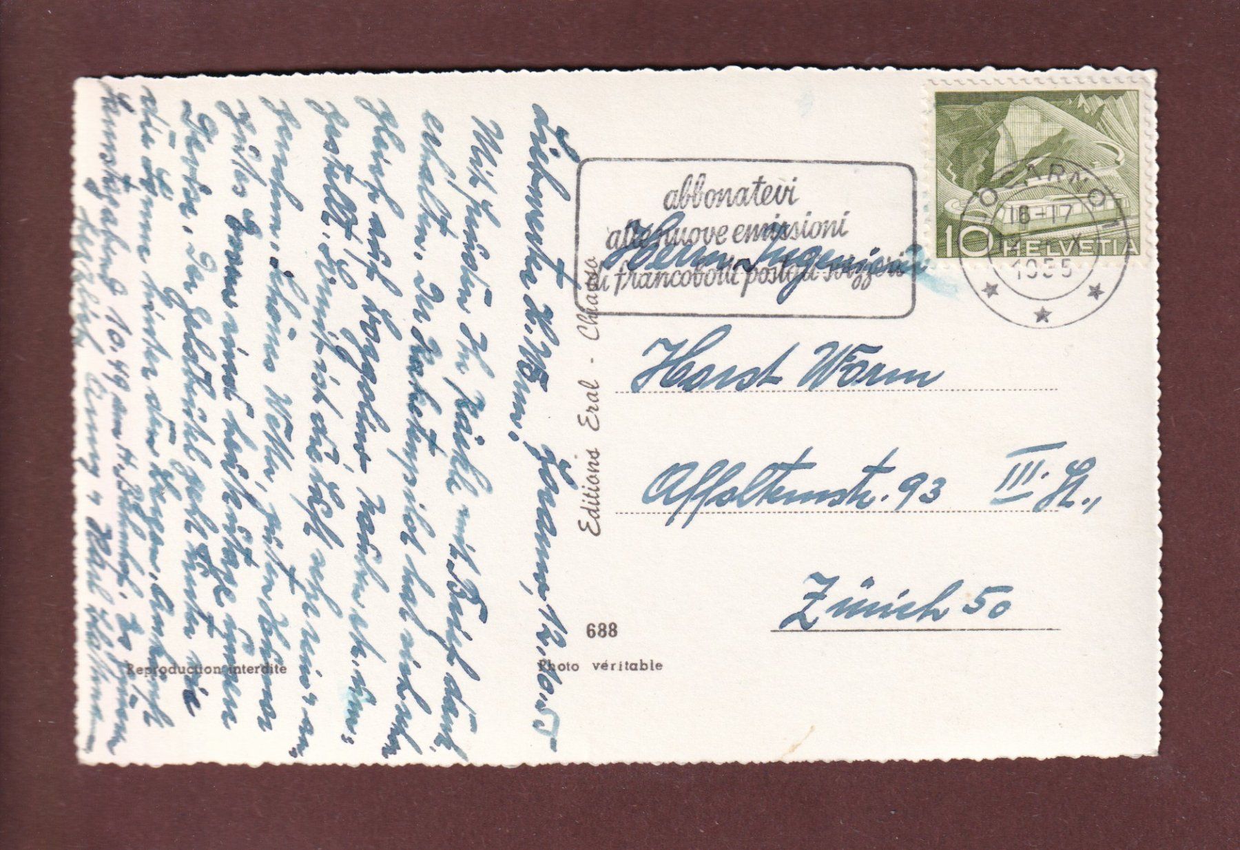 Cartoline postali: LOCARNO - Lungolago e giradini - 1955 – Usato da Pully venduto da nicecards 1