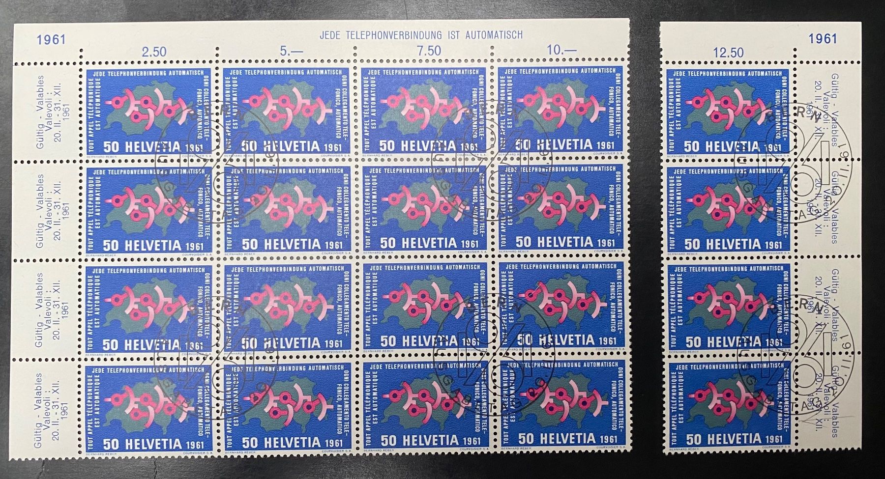 Alle Briefmarken: 1961 4 VB  ET-gest. Bogenreste Nr. 375 - 378 – Gebraucht aus Schnottwil von Chasarmar 4