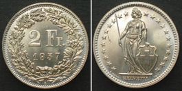 Schweiz 2 Franken 1957 Silber ERSTABSCHLAG EA