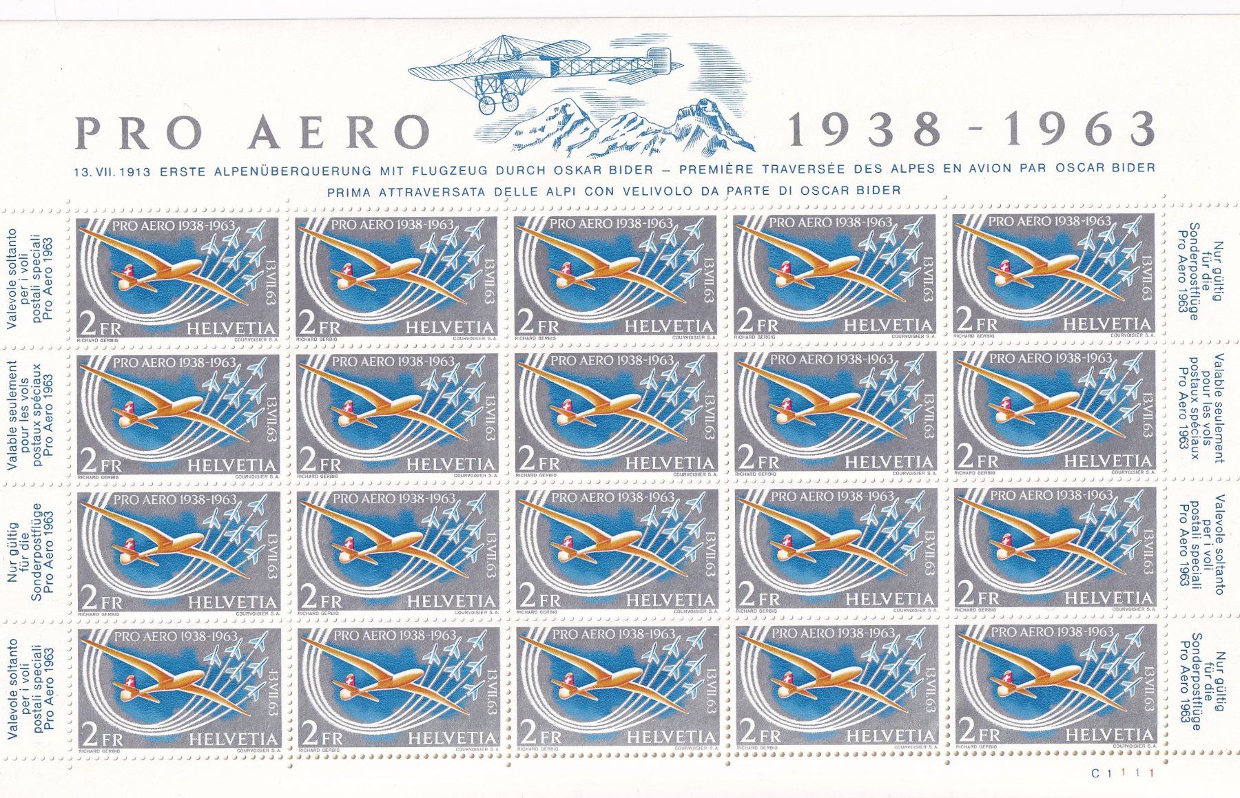 Tutti i francobolli: PRO AERO Bogen 1963 25 Jahre postfrisch+++SBK 200.- – Usato da Samnaun-Compatsch venduto da Muckimu