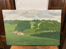 Tableau Paysage Suisse Signé R. Tony, Huile sur Toile