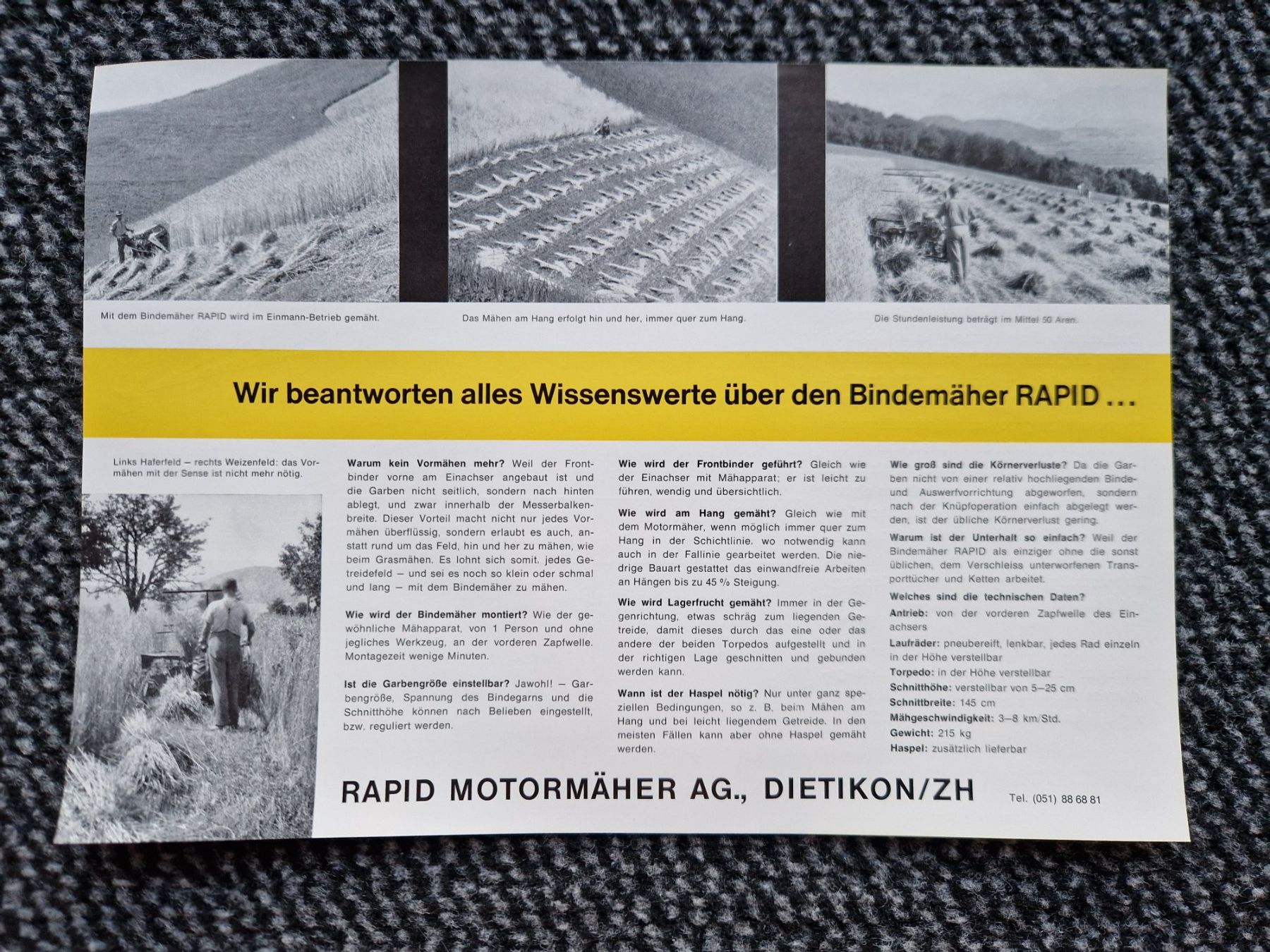 Rapid Trattori: Original Prospekt Rapid Bindemäher zu Einachser S-Spezial – Usato da Dürnten venduto da Bachtel84 1