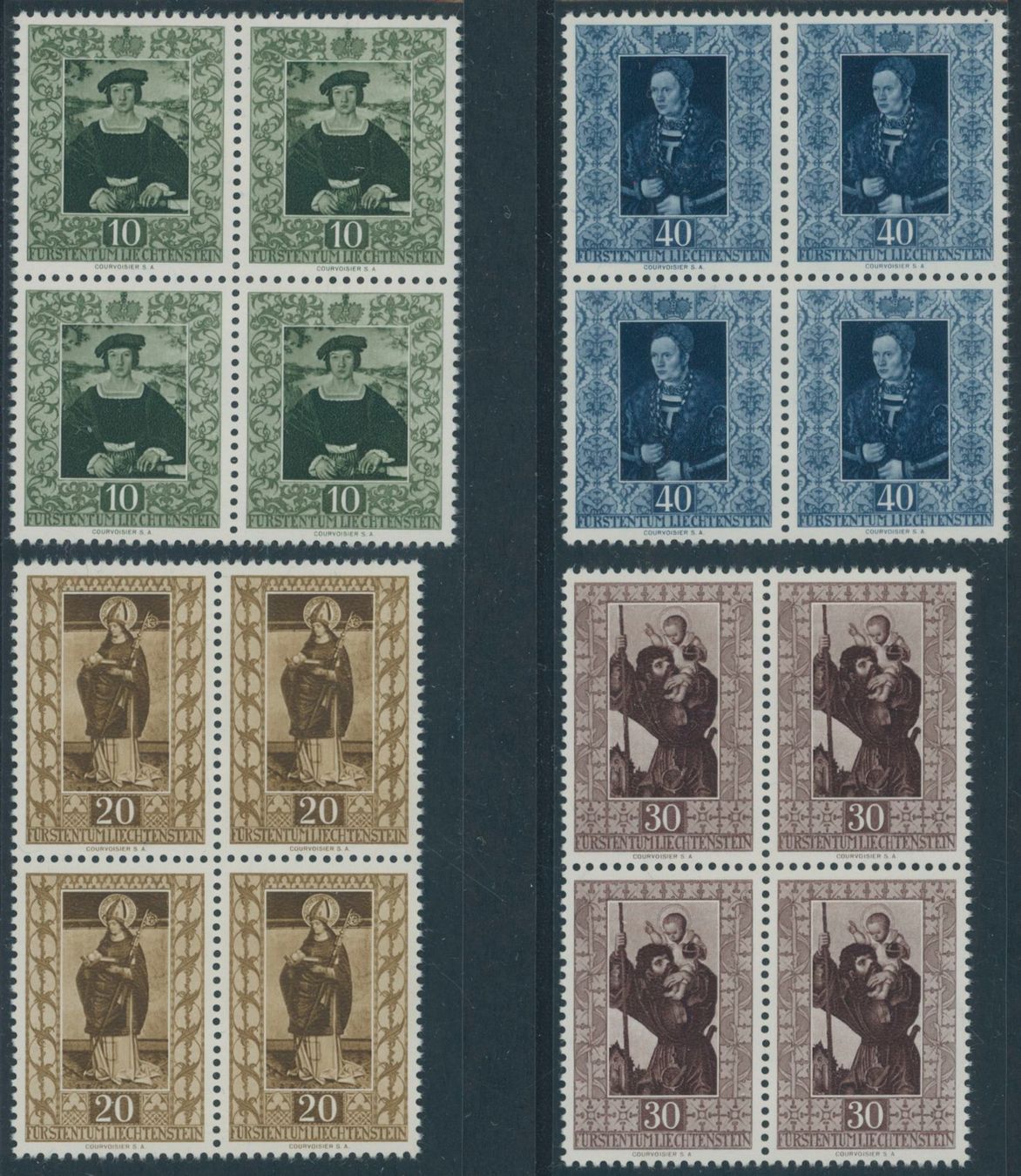 Tous les timbres: FL - 1953 - Gemälde IV - Viererblock - postfrisch ** – Neuf (Voir description) à Schindellegi par leecollect
