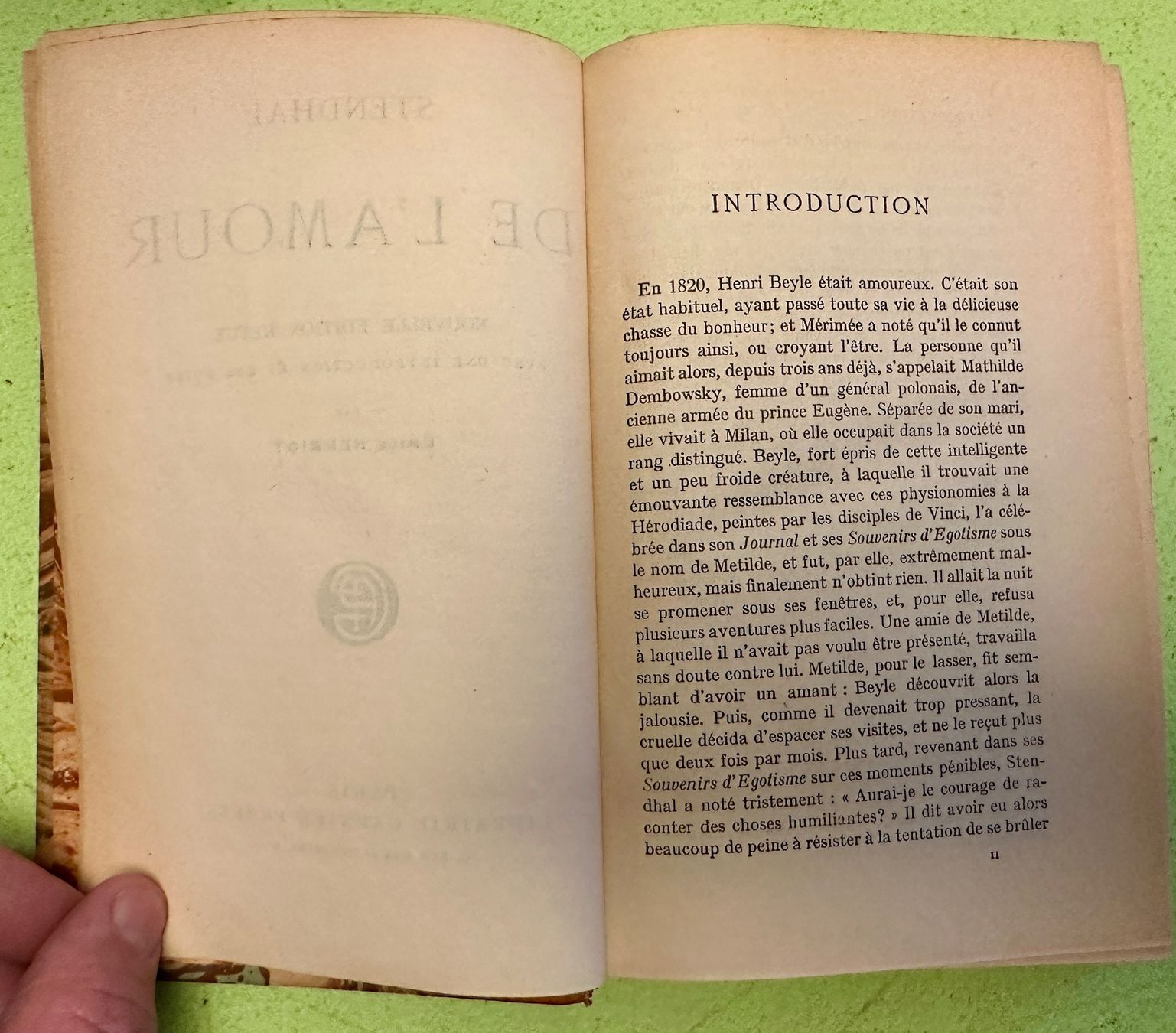 Libri: Stendhal: De l'amour. – Usato da Zürich venduto da allp 3