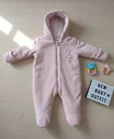Rosa Baby Fleece Overall mit Kapuze, Grösse 62, Top!
