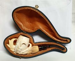Tabakpfeife Meerschaumpfeife Vogelkralle beraucht in Etui