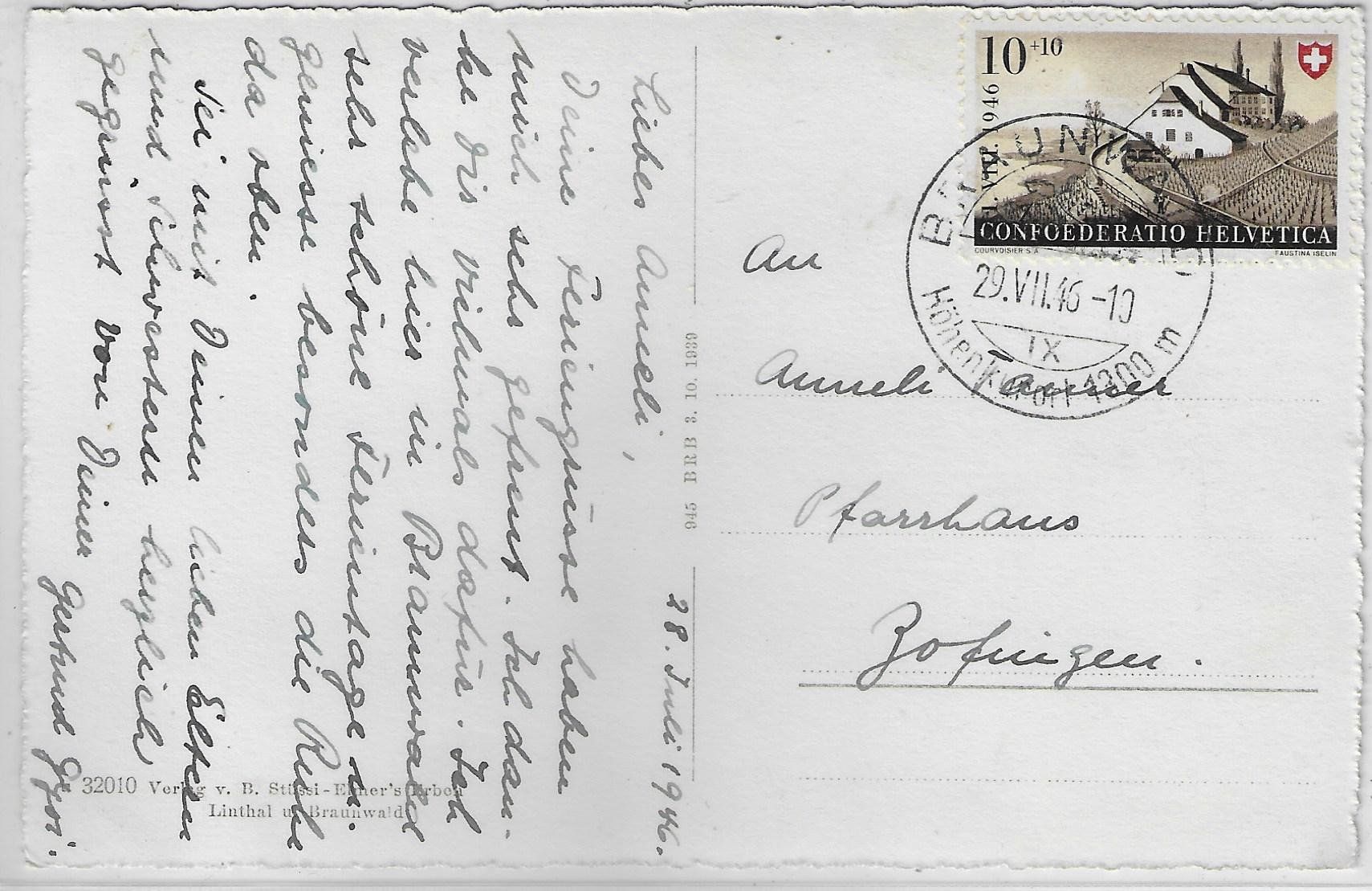 Cartoline postali: Braunwalder Kirchli - Braunwald GL – Usato da Ettingen venduto da Kartenplanet 1