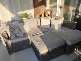Garten Lounge Sofa Polyrattan Grau gebraucht 