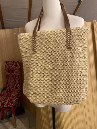 Sommer Stroh Shopper Tasche Beige Vintage Look gross