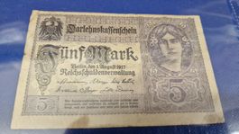 Alte Deutsche Banknoten 5 Mark 1917 & 1922 Jahrgang.
