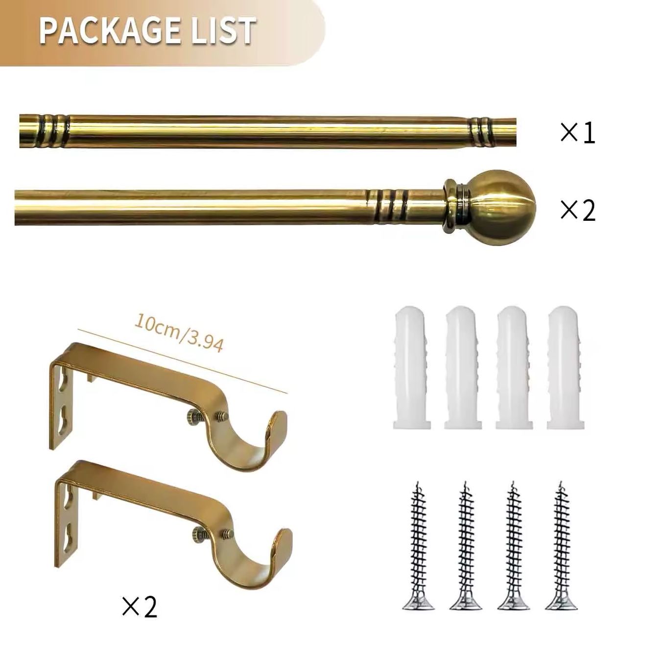 Wandhalterungen: 2 barres de rideaux 2.65m avec Fixations simple et double – Neu und originalverpackt aus Bottens von 2Lens 2