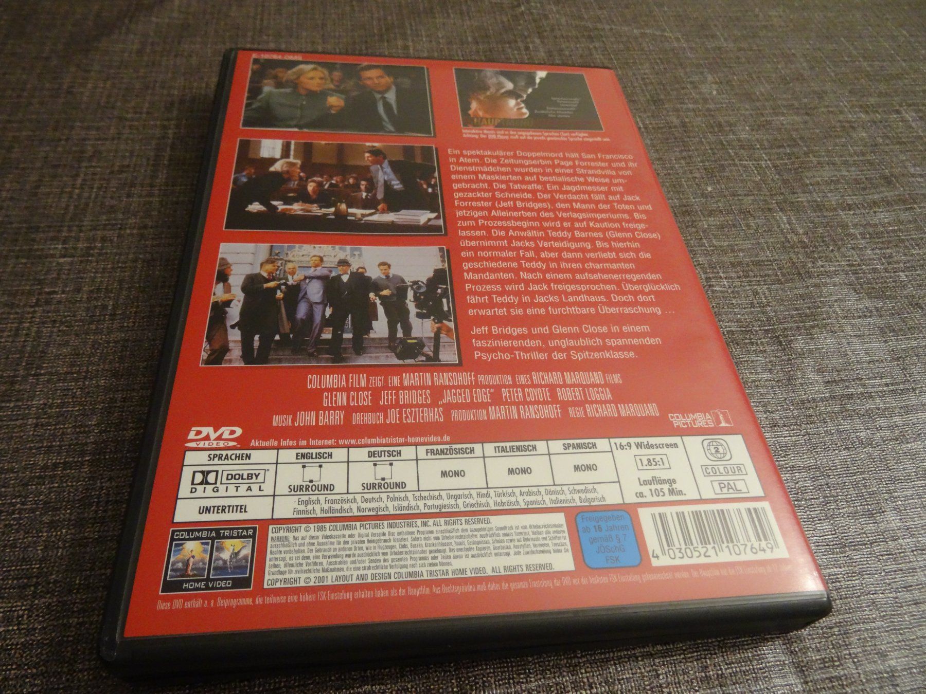 Alle DVDs: DVD Das Messer Jagged Edge Glenn Close Jeff Bridges – Gebraucht aus Olten von Disc-Verkauf 2
