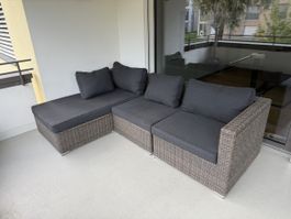 Garten Sitzgruppe Polyrattan braun dunkelgraue Polster