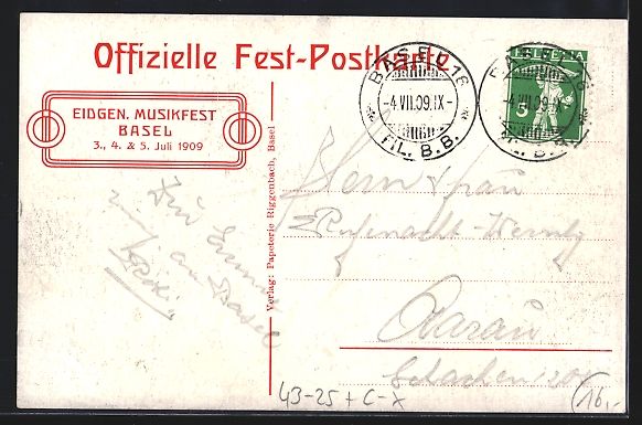 Ansichtskarten: Basel, Eidgen. Musikfest 1909, Eingangst – Gebraucht aus Berlin von bartko-reher 1