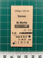 Zernez - St.Moritz, altes Bahn Billett, 1985, korr. Preis