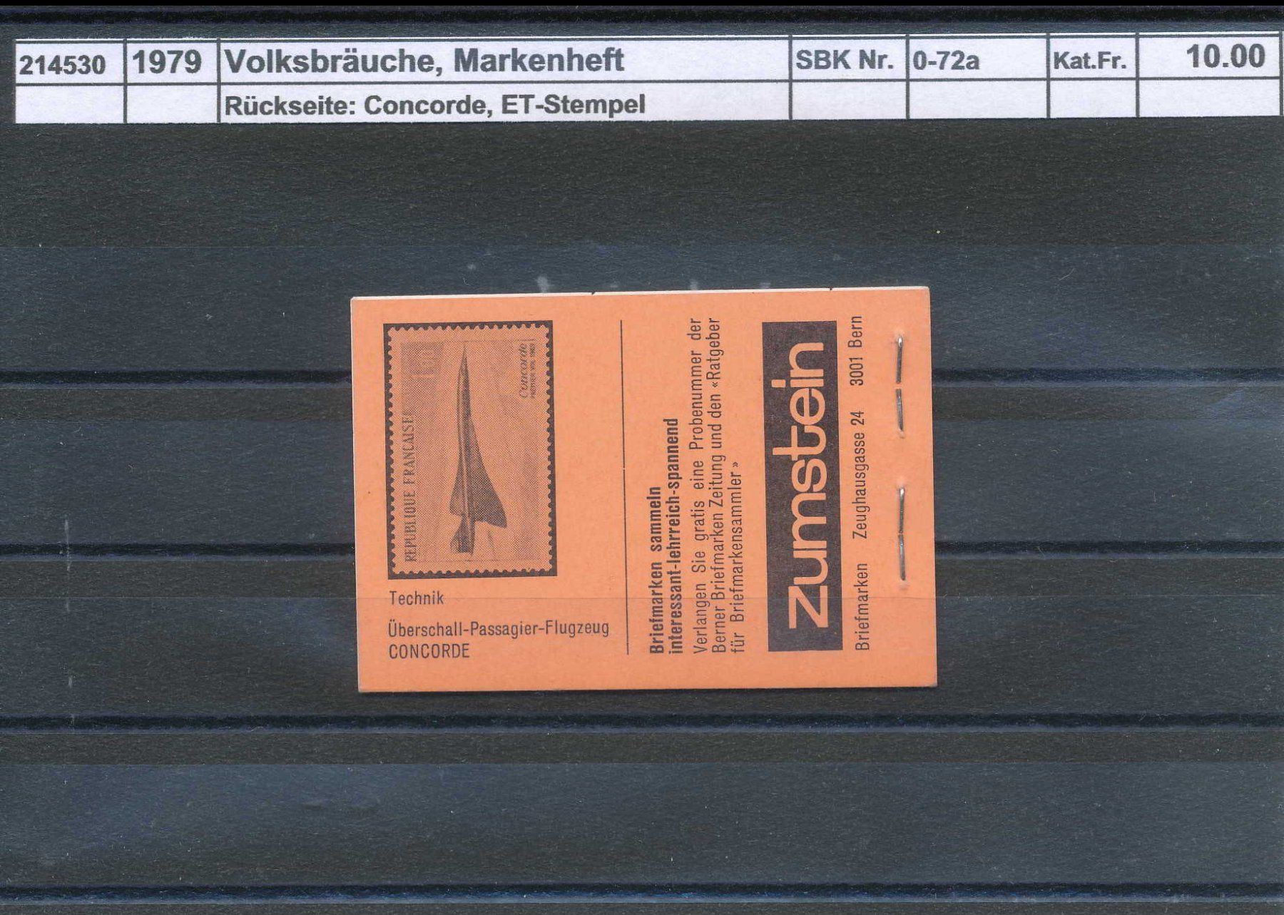 Tutti i francobolli: 1979 Volksbräuche,"rotorange", Markenheftchen, ET gestempelt – Usato da Winterthur venduto da Zupogeru