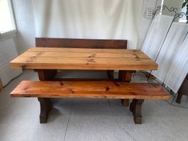 Gartenset: Tisch mit 2 Bänken aus Massivholz L 6145