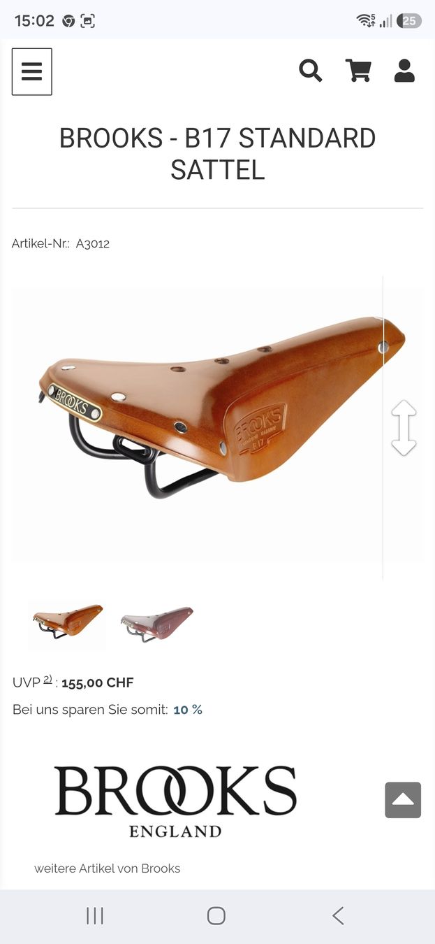Brooks Ersatzteile: Brooks - B17 Standard Sattel – Neu (gemäss Beschreibung) aus Arbon von Wilinger 1