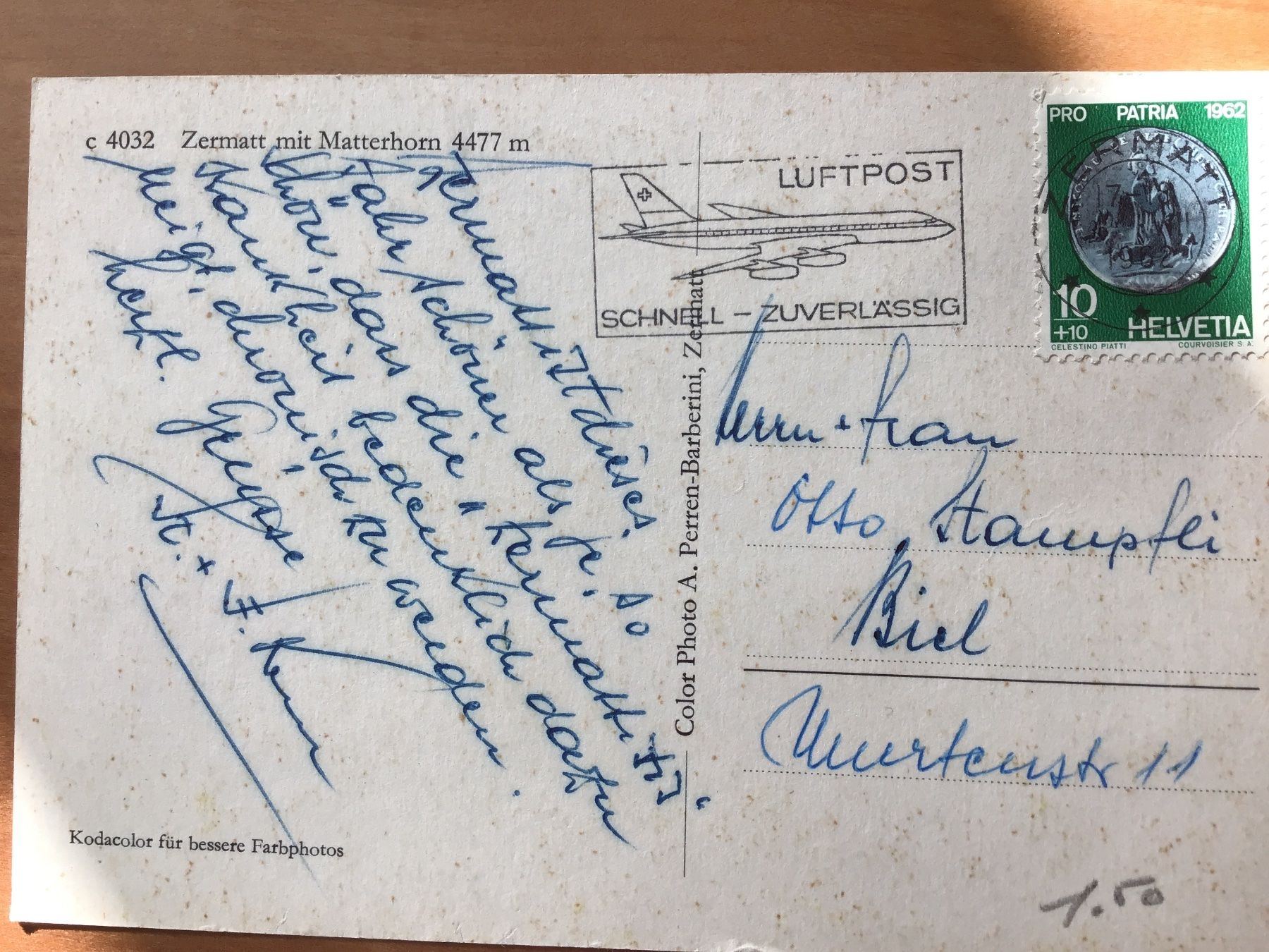 Cartoline postali: Zermatt mit Matterhorn 4477m – Usato da Kirchenthurnen venduto da Gluecksbrief 1
