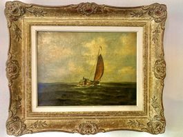 Ölgemälde Segelschiff im antiken Rahmen, 48 x 58 cm