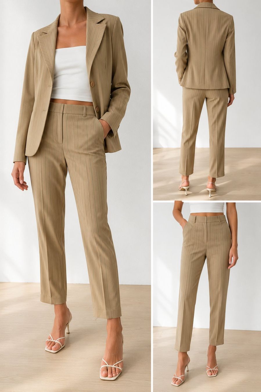 Lotti di vestiti: Ensemble tailleur beige rayé veste et pantalon T36 – Usato da Tramelan venduto da starzerg 7