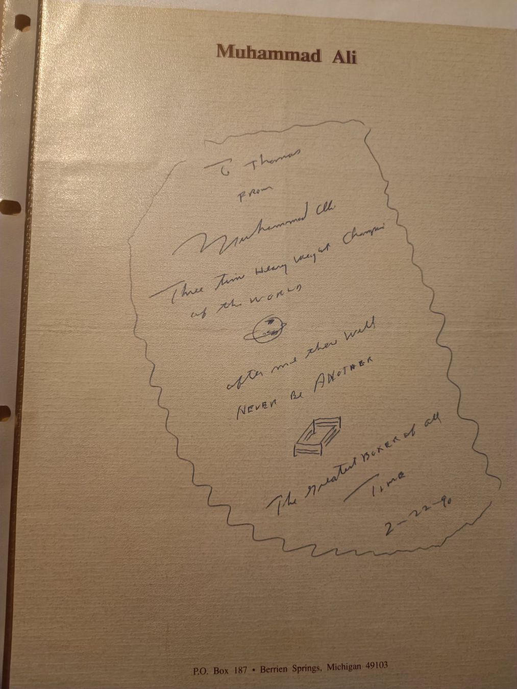 Autografi: Muhammad Ali - handsigniert & Zeichnung – Usato da Menziken venduto da Artographs