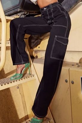 Schwarze Cargo Jeans mit Naht-Detail, Grösse 38