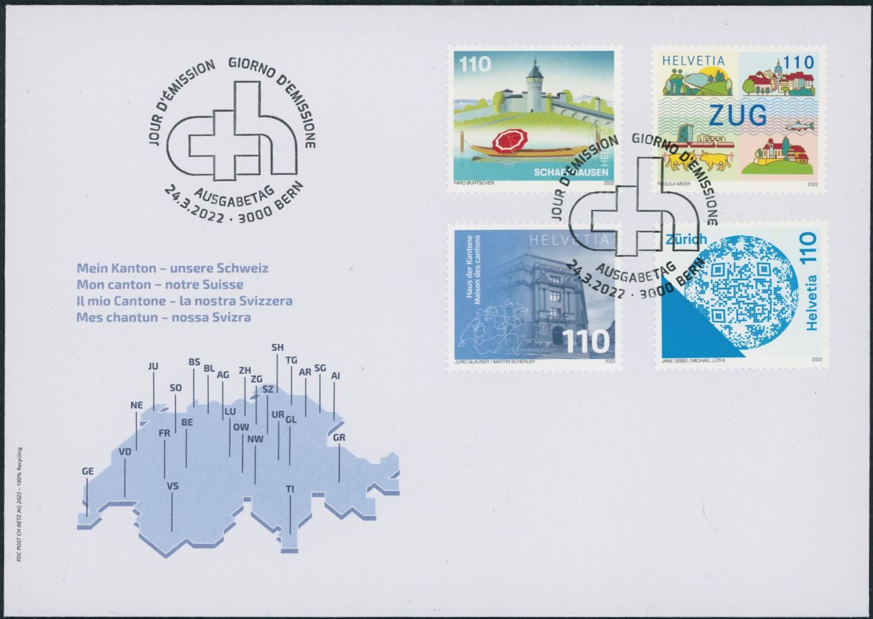 Tutti i francobolli: 2022 - Kanton - Schweiz - Ersttagsbrief FDC ET – Usato da Schindellegi venduto da leecollect 1