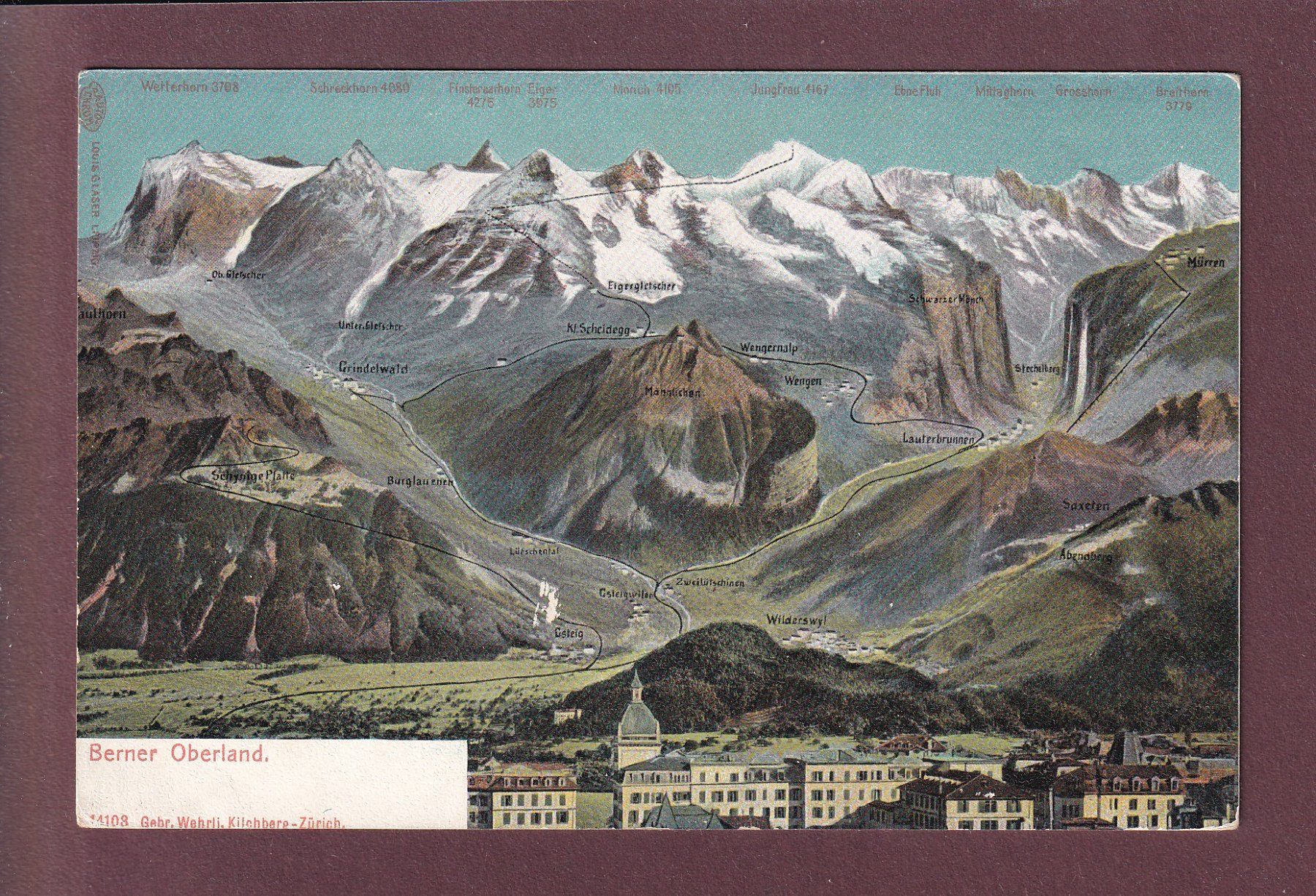 Cartoline postali: INTERLAKEN und Umgebung - Vogelschau – Usato da Pully venduto da nicecards