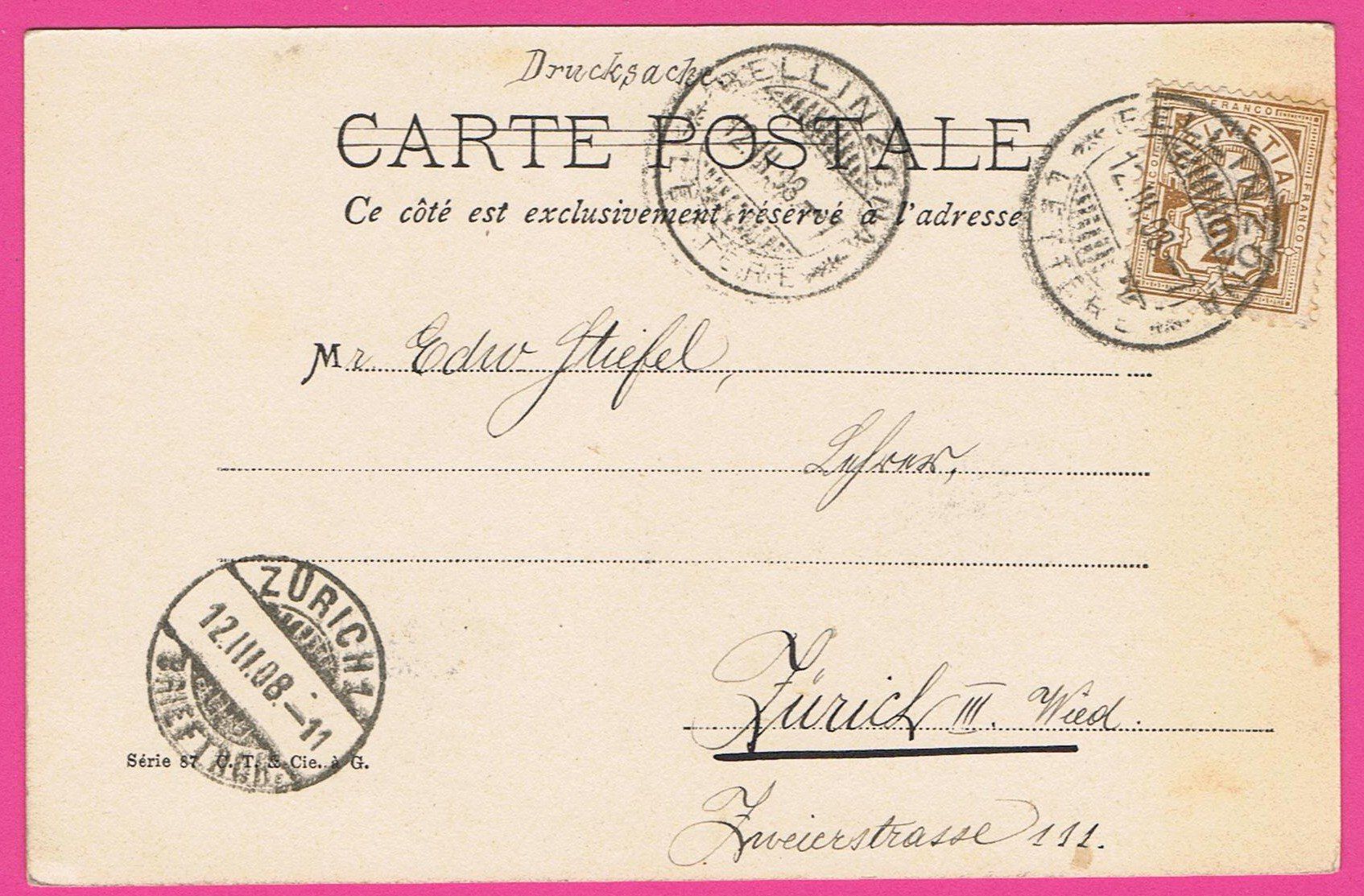 Cartoline postali: Landschaft gel 1908 – Usato da Einsiedeln venduto da dillie 1