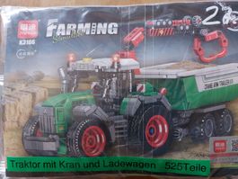 Traktor mit Kran und Kippanhänger aus Klemmbausteinen 