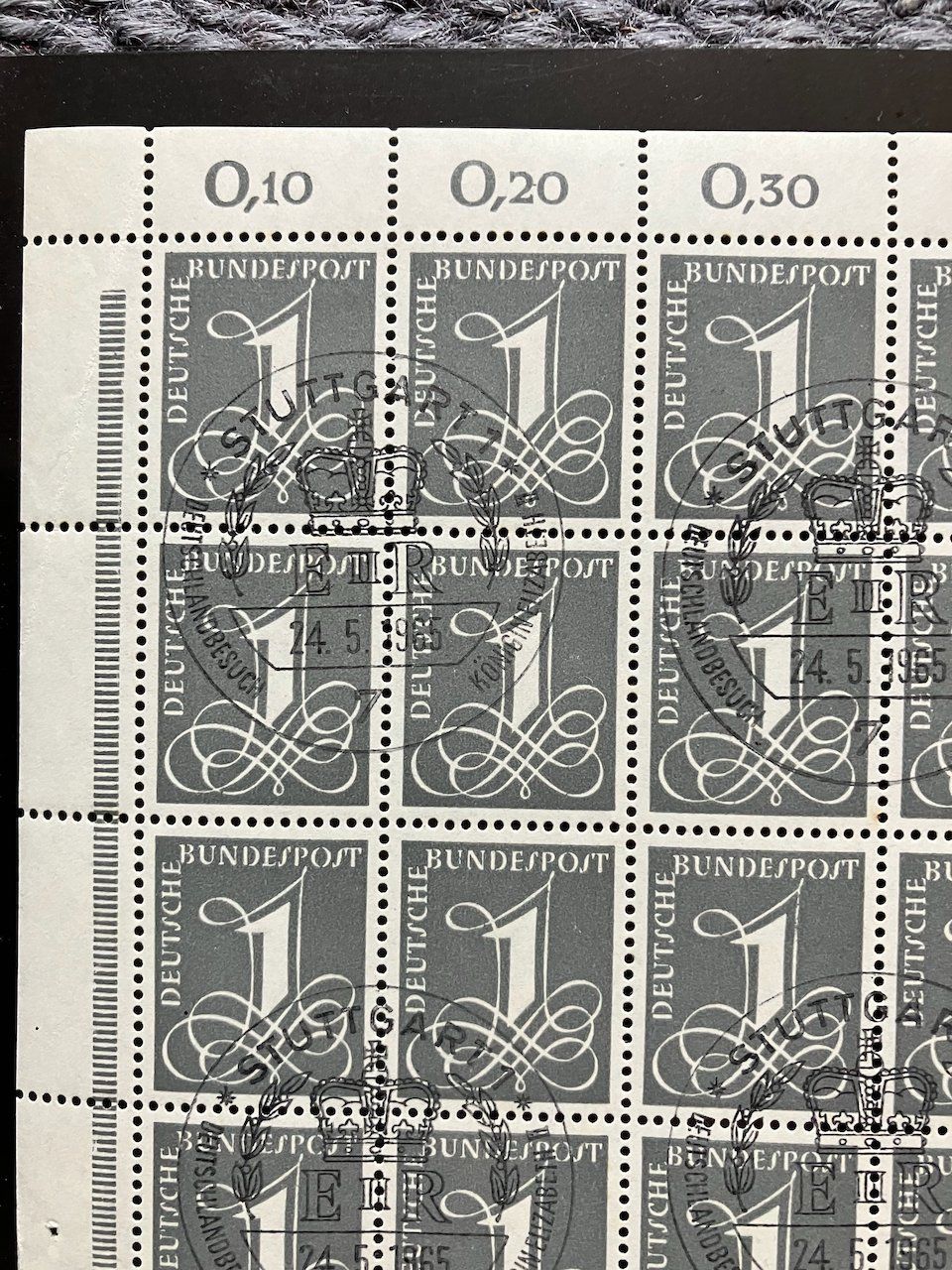 Tutti i francobolli: BRD - Bogen 1 Pfennig fluoreszierend mit Sonderstempel – Usato da Nesslau venduto da zueri6 1