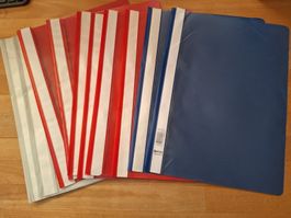10 Schnellhefter, 3 Farben, gebraucht, Plastik