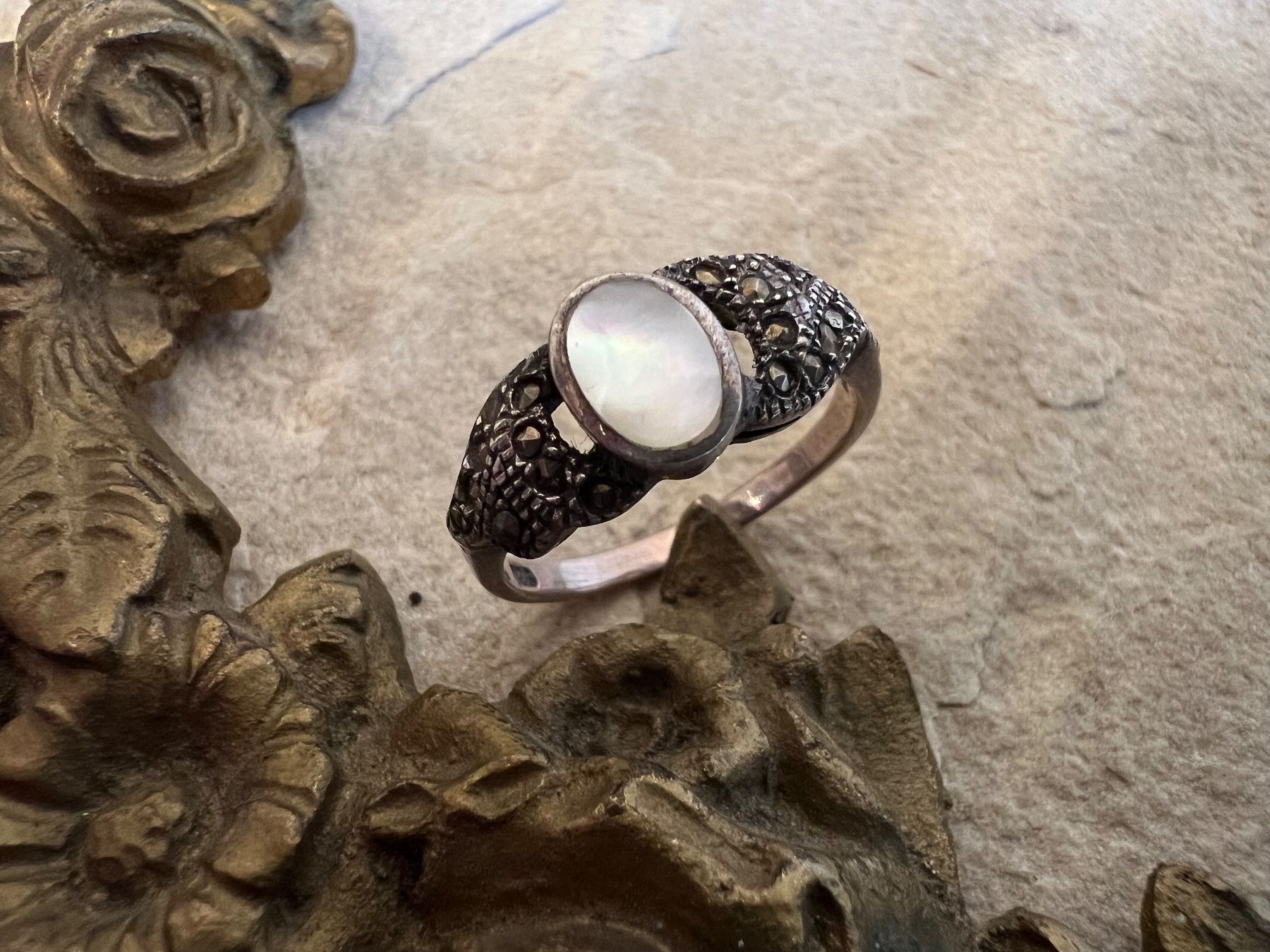 Ringe: Ring Silber Perlmutter Markasiten G 57,5 Vintage Jugendstil – Neu (gemäss Beschreibung) aus Bern von Jiffy 5