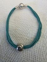Pandora Stoffarmband in türkis mit Muschelbead in Silber