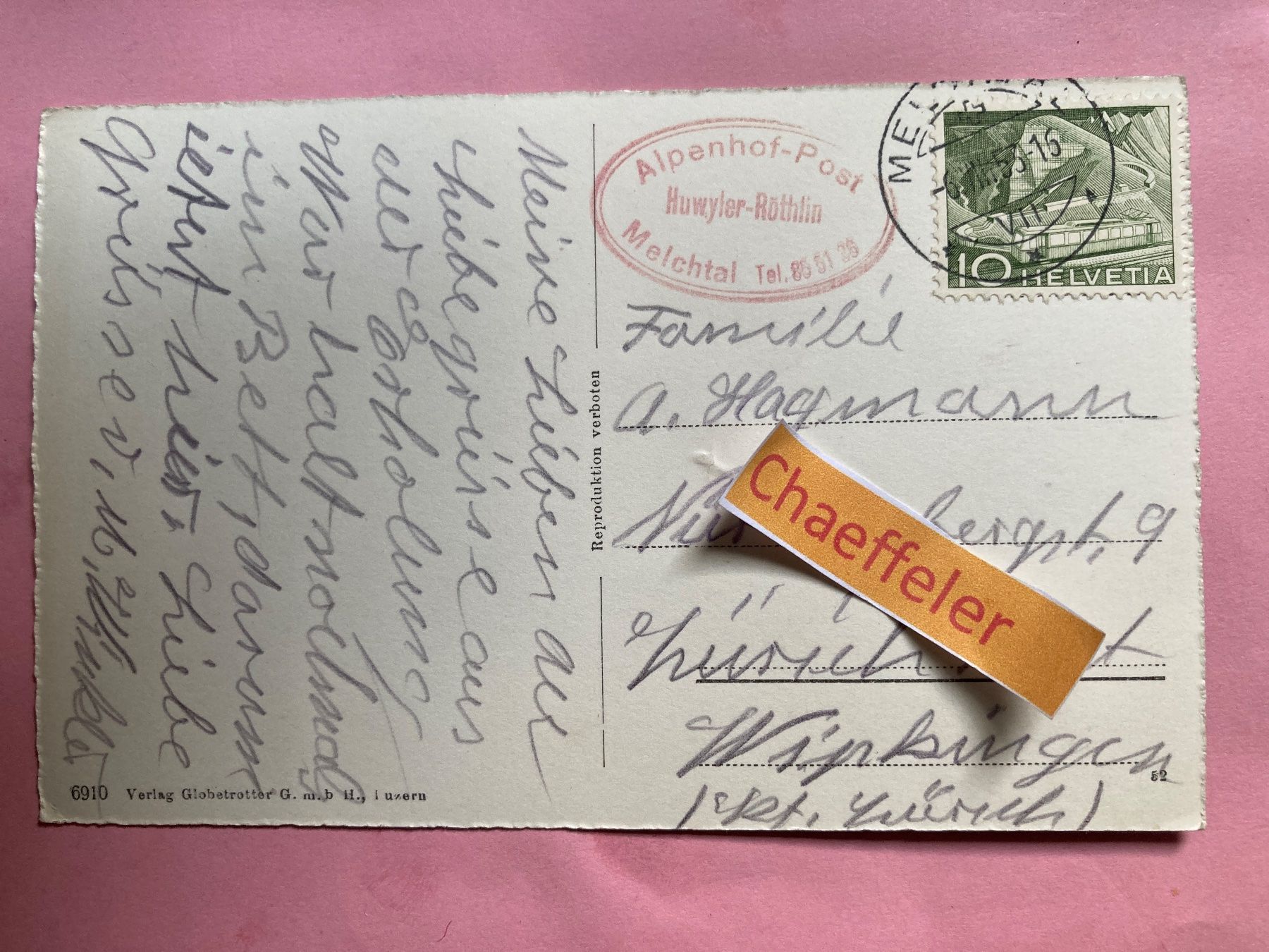 Cartes postales: 1953 Melchtal – D'occasion à Zürich par Chaeffeler 1