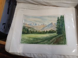 Aquarell Hans Gubler Berglandschaft 1987 signiert