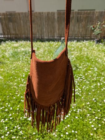 Borsa a tracolla in cuoio marrone con frange - Vintage!