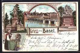 Litho Basel, St. Jacobs Denkmal, alte Rh