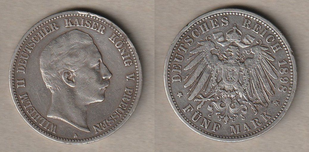 Toutes les monnaies: Preussen, 5 Mark 1898, Silber – D'occasion à Allschwil par Coinfreak